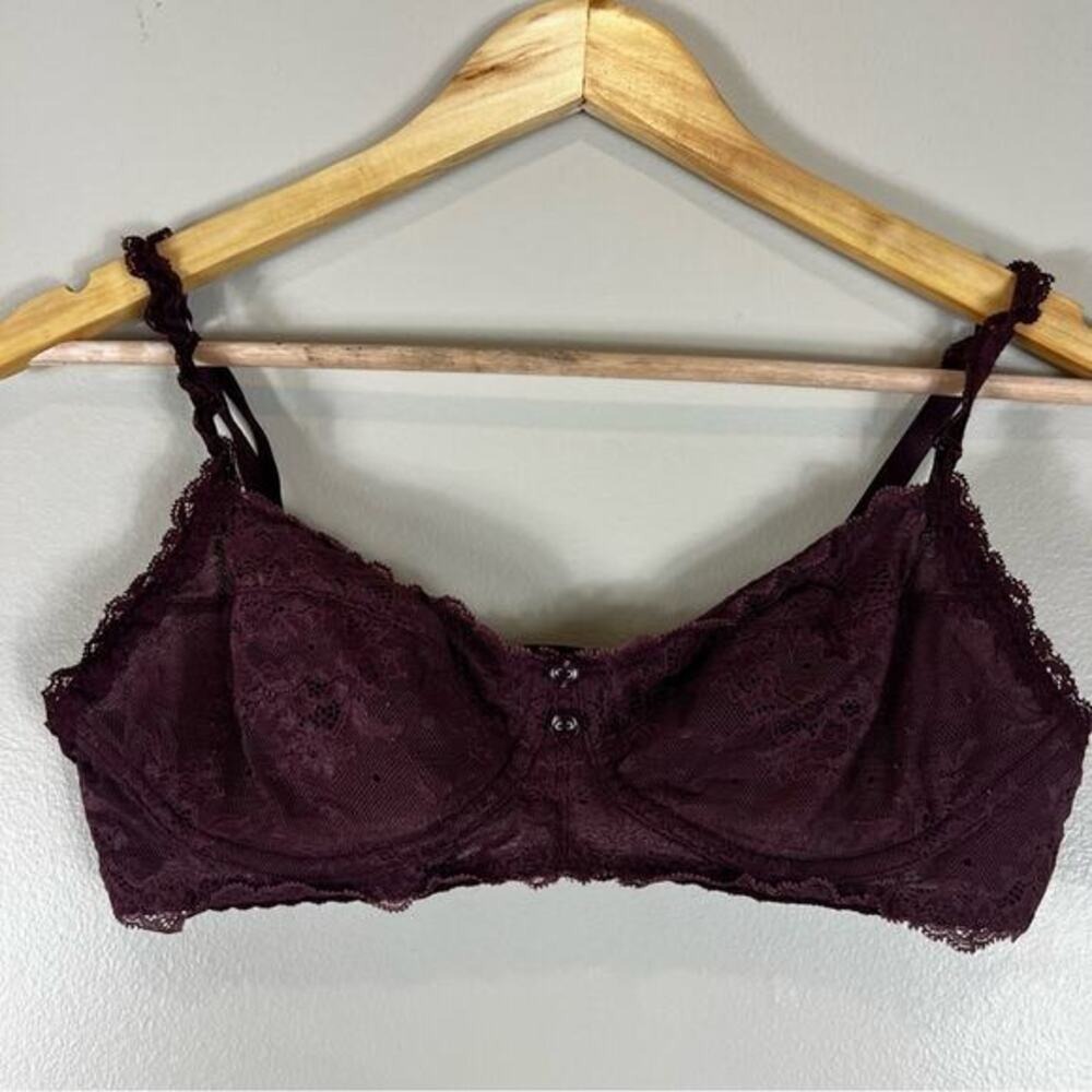 Aerie Floral Lace Unlined Underwire Bra Burgundy Romantic Longline Size 34B - Picture 2 of 4